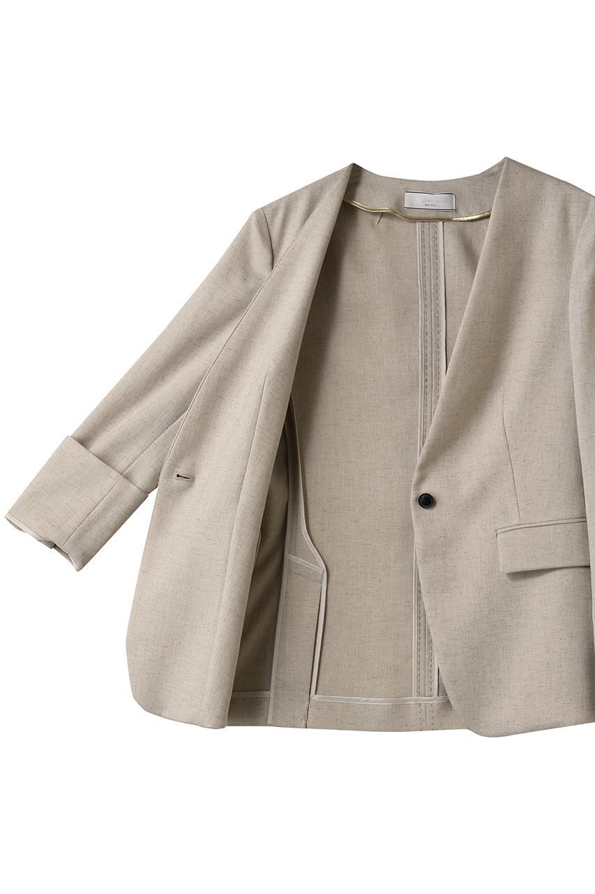 【ベイジ,/BEIGE,】のCAROLE(キャロル)/リネンライクノーカラーハーフ丈ジャケット 人気、トレンドファッション・服の通販 founy(ファニー) 　ファッション　Fashion　レディースファッション　Fashion for Women　アウター　Coat / Outerwear Collection　レディースジャケット・軽アウター　Jackets　ジャケット　Jacket, Outerwear　センター　Center, Center Line　デニム　Denim, Jeans Material　ハーフ　Half, Half-Length　バランス　Balance, Style Balance　リネン　Linen, Linen Fabric　エレガント 上品　Elegant　夏　Summer　定番　Standard, Basic Item　other-6|ID: prp329100004512276 ipo3291000000035864511