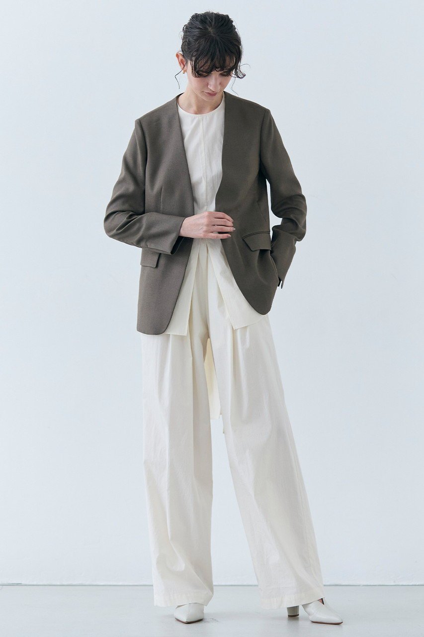 【ベイジ,/BEIGE,】のCAROLE(キャロル)/リネンライクノーカラーハーフ丈ジャケット 人気、トレンドファッション・服の通販 founy(ファニー) 　ファッション　Fashion　レディースファッション　Fashion for Women　アウター　Coat / Outerwear Collection　レディースジャケット・軽アウター　Jackets　ジャケット　Jacket, Outerwear　センター　Center, Center Line　デニム　Denim, Jeans Material　ハーフ　Half, Half-Length　バランス　Balance, Style Balance　リネン　Linen, Linen Fabric　エレガント 上品　Elegant　夏　Summer　定番　Standard, Basic Item　other-8|ID: prp329100004512276 ipo3291000000035864513