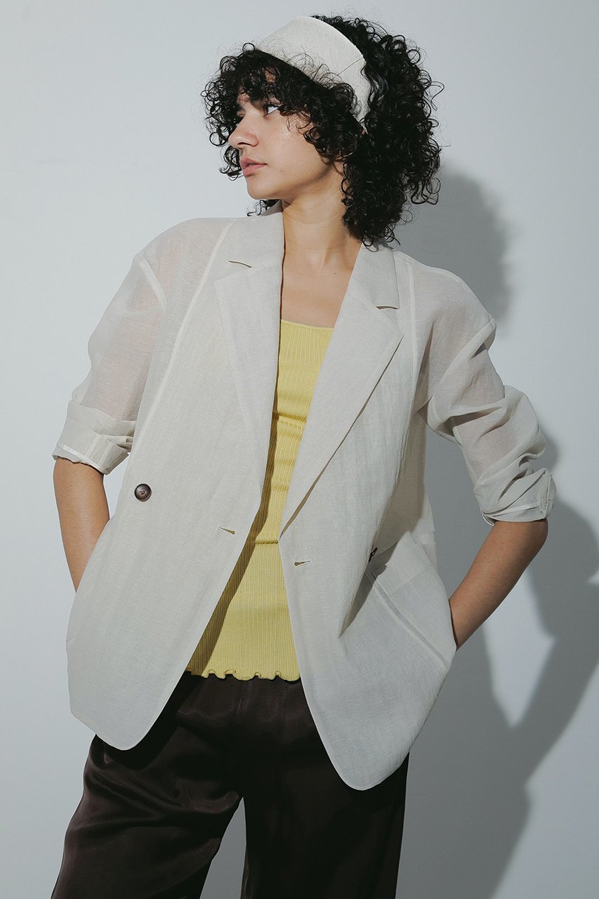 【デザイン ワークス/DESIGN WORKS】のリネン混シアーオーバーサイズジャケット 人気、トレンドファッション・服の通販 founy(ファニー) 　ファッション　Fashion　レディースファッション　Fashion for Women　アウター　Coat / Outerwear Collection　レディースジャケット・軽アウター　Jackets　シアー　Sheer, See-Through　ショルダー　Shoulder, Shoulder Strap　ジャケット　Jacket, Outerwear　ダブル　Double, Double-Breasted　トレンド　Trend, Trending Now　ドロップ　Drop Shoulder, Dropped Style　リネン　Linen, Linen Fabric　リラックス　Relax, Relaxed Fit　防寒　Cold Protection, Winter-Ready　other-4|ID: prp329100004513389 ipo3291000000034091770