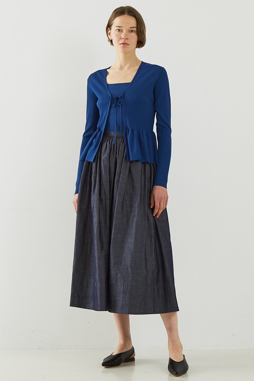 【デザイン ワークス/DESIGN WORKS】の2WAYリブペプラムボレロカーディガン インテリア・キッズ・メンズ・レディースファッション・服の通販 founy(ファニー) 　ファッション　Fashion　レディースファッション　Fashion for Women　トップス・カットソー　Cut & Sew Tops　ニット　Knit Tops & Sweaters　カーディガン・羽織り　Layered Style Cardigans　おすすめ　Recommended / Our Picks　アンサンブル　Ensemble Set　カーディガン　Cardigan, Knitwear　コンパクト　Compact, Small Size　タンク　Tank Top, Sleeveless Top　ドレス　Dress, One-Piece　フィット　Fit, Slim Fit　ペプラム　Peplum, Flared Hem　リボン　Ribbon, Bow　エレガント 上品　Elegant　ブルー|ID: prp329100004513390 ipo3291000000034957095