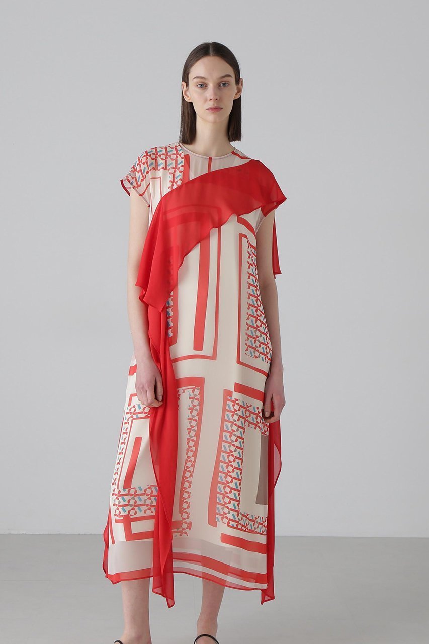 【アドーア/ADORE】のメディタラニアンプリントワンピース 人気、トレンドファッション・服の通販 founy(ファニー) 　ファッション　Fashion　レディースファッション　Fashion for Women　ワンピース　Dresses　チュニック　Tunic Tops & Dresses　アシンメトリー　Asymmetrical Style　シフォン　Chiffon, Lightweight Fabric　スカーフ　Scarf, Neckwear　チュニック　Tunic, Long Top　プリント　Print, Printed Pattern　モチーフ　Motif, Design Theme　ラッフル　Ruffle, Frill　リゾート　Resort, Vacation Style　ロング　Long, Long-Length　無地　Plain, Solid Color　other-2|ID: prp329100004513403 ipo3291000000035480598