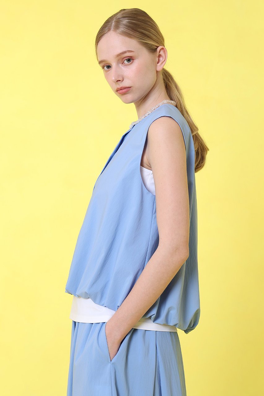 【アナイ/ANAYI】のストレッチナイロンバルーンジレ ブラウス 人気、トレンドファッション・服の通販 founy(ファニー) 　ファッション　Fashion　レディースファッション　Fashion for Women　アウター　Coat / Outerwear Collection　トップス・カットソー　Cut & Sew Tops　キャミソール&ノースリーブ　Camisoles & Sleeveless Tops　シャツ・ブラウス・オフィスカジュアル　Elegant Blouses & Button-Ups　ベスト&ジレ / 重ね着スタイル　Vests & Gilets　おすすめ　Recommended / Our Picks　キャミ　Camisole, Cami Top　スポーティ　Sporty, Casual Athletic　スリット　Slit, Slit Detail　セットアップ　Set-Up, Coordinated Outfit　ドット　Polka Dot, Dot Pattern　ノースリーブ　Sleeveless, No-Sleeve　バルーン　Balloon, Balloon Silhouette　夏　Summer　other-6|ID: prp329100004513436 ipo3291000000033706523