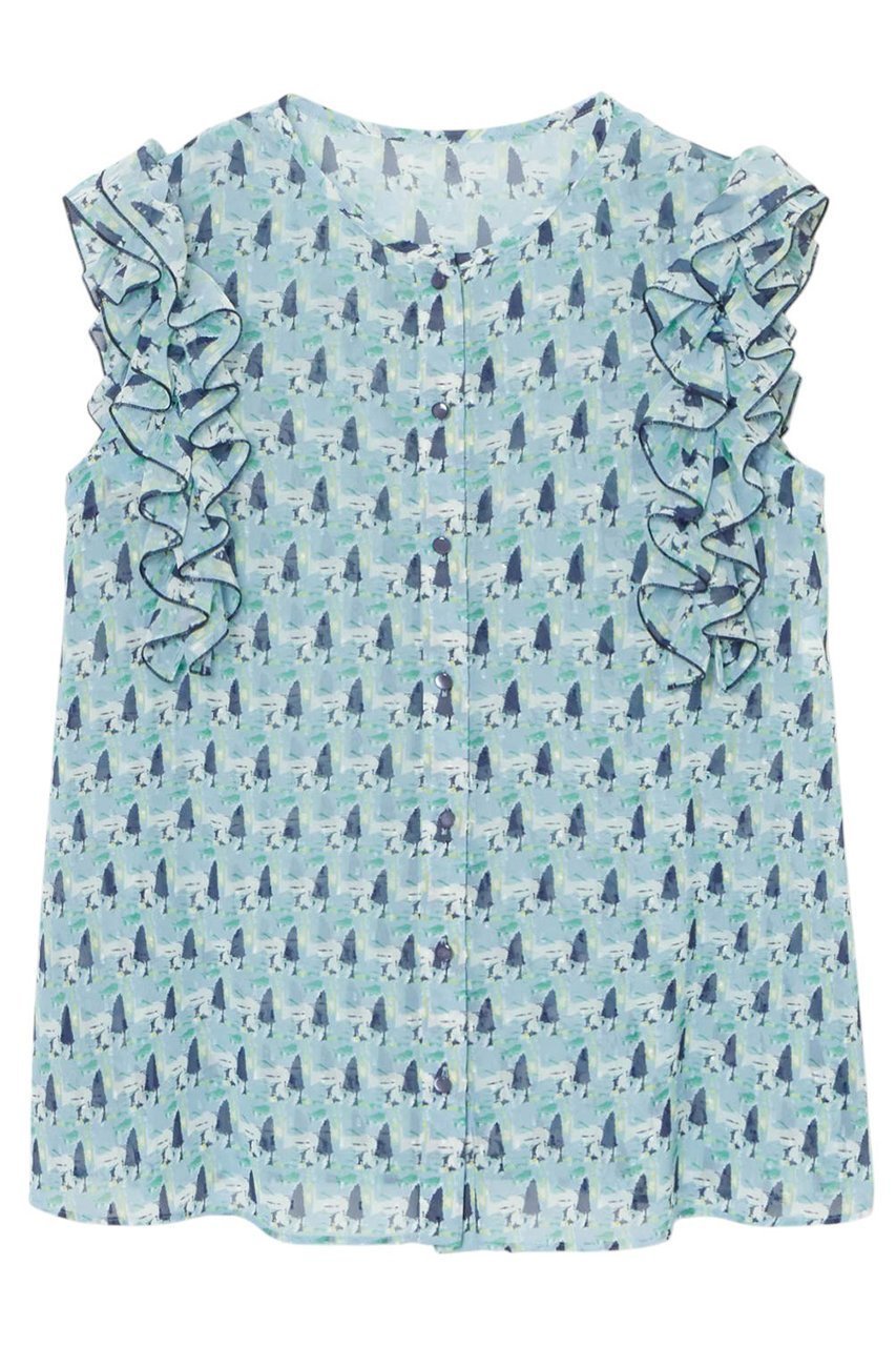 【アナイ/ANAYI】のreminiscenceプリント フリルブラウス インテリア・キッズ・メンズ・レディースファッション・服の通販 founy(ファニー) 　ファッション　Fashion　レディースファッション　Fashion for Women　トップス・カットソー　Cut & Sew Tops　キャミソール&ノースリーブ　Camisoles & Sleeveless Tops　シャツ・ブラウス・オフィスカジュアル　Elegant Blouses & Button-Ups　ノースリーブ　Sleeveless, No-Sleeve　バランス　Balance, Style Balance　フリル　Frill, Ruffle　プリント　Print, Printed Pattern　ボトム　Bottoms, Lower Wear　ブルー|ID: prp329100004513438 ipo3291000000035724177