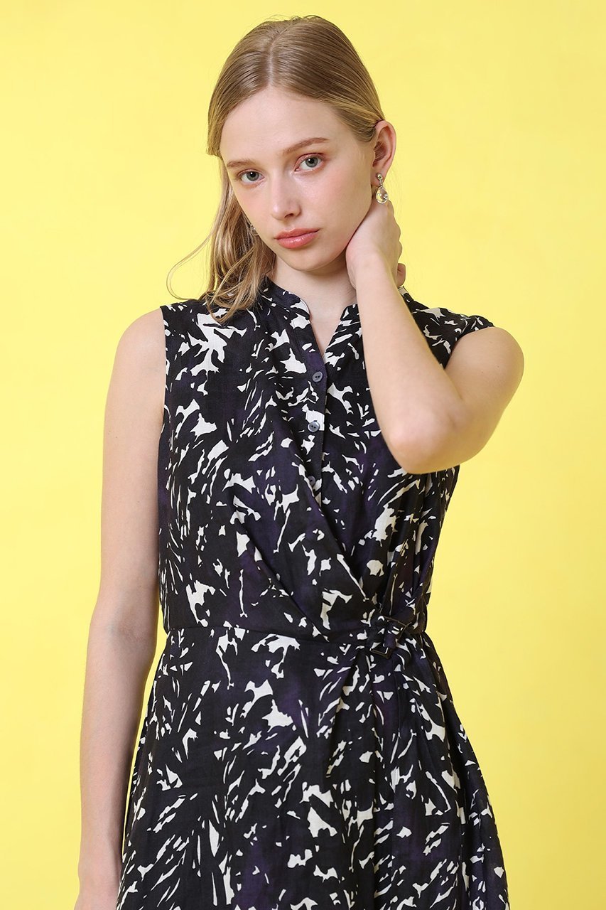 【アナイ/ANAYI】のShade Of Night プリントリネン ワンピース 人気、トレンドファッション・服の通販 founy(ファニー) 　ファッション　Fashion　レディースファッション　Fashion for Women　ワンピース　Dresses　チュニック　Tunic Tops & Dresses　カシュクール　Wrap Design　スキッパー　Skipper, Open Collar　チュニック　Tunic, Long Top　デコルテ　Décolleté, Neckline　ネップ　Nepp, Slub Yarn　フレア　Flare, Flared　プリント　Print, Printed Pattern　ペチコート　Petticoat, Underskirt　リネン　Linen, Linen Fabric　リボン　Ribbon, Bow　ロング　Long, Long-Length　エレガント 上品　Elegant　other-8|ID: prp329100004513441 ipo3291000000032807887