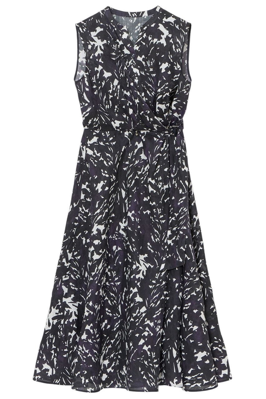 【アナイ/ANAYI】のShade Of Night プリントリネン ワンピース インテリア・キッズ・メンズ・レディースファッション・服の通販 founy(ファニー) 　ファッション　Fashion　レディースファッション　Fashion for Women　ワンピース　Dresses　チュニック　Tunic Tops & Dresses　カシュクール　Wrap Design　スキッパー　Skipper, Open Collar　チュニック　Tunic, Long Top　デコルテ　Décolleté, Neckline　ネップ　Nepp, Slub Yarn　フレア　Flare, Flared　プリント　Print, Printed Pattern　ペチコート　Petticoat, Underskirt　リネン　Linen, Linen Fabric　リボン　Ribbon, Bow　ロング　Long, Long-Length　再入荷　Restock / Back in Stock　エレガント 上品　Elegant　ネイビー|ID: prp329100004513441 ipo3291000000035053393