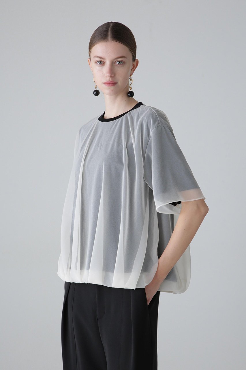 【アドーア/ADORE】のシアーレイヤードジャージーカットソー インテリア・キッズ・メンズ・レディースファッション・服の通販 founy(ファニー) 　ファッション　Fashion　レディースファッション　Fashion for Women　トップス・カットソー　Cut & Sew Tops　シャツ・ブラウス・オフィスカジュアル　Elegant Blouses & Button-Ups　ロングTシャツ・Tシャツ　Longline T-Shirts & Tees　カットソー・ベーシックTシャツ　Cut-and-Sewn Tops / Stretch Tees & Basics　ギャザー　Gathered, Ruffled　シアー　Sheer, See-Through　ショート　Short, Short Length　スリーブ　Sleeve, Long Sleeve / Short Sleeve　ブラウジング　Blouson Silhouette, Cinched Waist　ホワイト|ID: prp329100004513450 ipo3291000000032871254