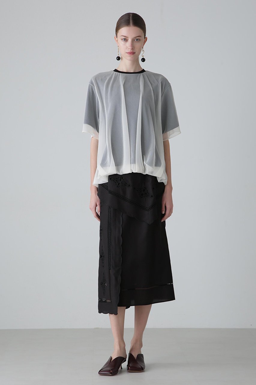 【アドーア/ADORE】のシアーレイヤードジャージーカットソー 人気、トレンドファッション・服の通販 founy(ファニー) 　ファッション　Fashion　レディースファッション　Fashion for Women　トップス・カットソー　Cut & Sew Tops　シャツ・ブラウス・オフィスカジュアル　Elegant Blouses & Button-Ups　ロングTシャツ・Tシャツ　Longline T-Shirts & Tees　カットソー・ベーシックTシャツ　Cut-and-Sewn Tops / Stretch Tees & Basics　ギャザー　Gathered, Ruffled　シアー　Sheer, See-Through　ショート　Short, Short Length　スリーブ　Sleeve, Long Sleeve / Short Sleeve　ブラウジング　Blouson Silhouette, Cinched Waist　other-4|ID: prp329100004513450 ipo3291000000032871270