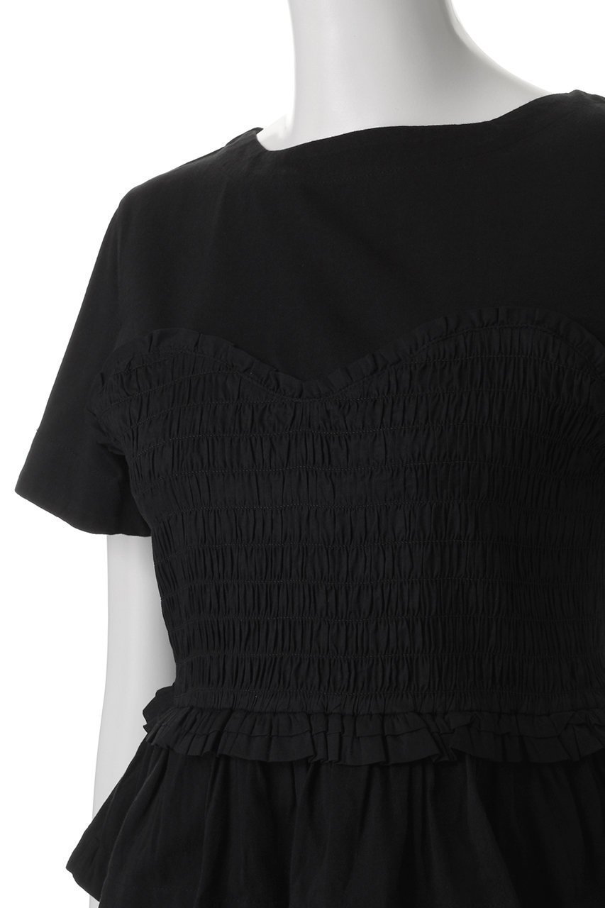 【マーレット/MERLETTE】のSHEL スモッキング刺しゅうドッキングカットソー 人気、トレンドファッション・服の通販 founy(ファニー) 　ファッション　Fashion　レディースファッション　Fashion for Women　トップス・カットソー　Cut & Sew Tops　シャツ・ブラウス・オフィスカジュアル　Elegant Blouses & Button-Ups　ロングTシャツ・Tシャツ　Longline T-Shirts & Tees　カットソー・ベーシックTシャツ　Cut-and-Sewn Tops / Stretch Tees & Basics　カットソー　Cut and Sewn Top　ショート　Short, Short Length　スモッキング　Smocking, Gathered Stitching　スリーブ　Sleeve, Long Sleeve / Short Sleeve　ドッキング　Docking, Mixed Material　フォルム　Silhouette, Form　other-5|ID: prp329100004513481 ipo3291000000032648460