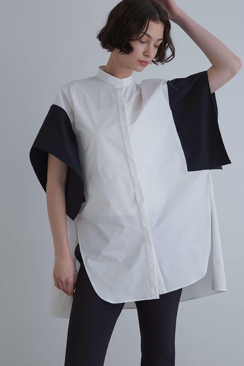 【ル フィル/LE PHIL】のポリエステルツイルバイカラーブラウス インテリア・キッズ・メンズ・レディースファッション・服の通販 founy(ファニー) 　ファッション　Fashion　レディースファッション　Fashion for Women　トップス・カットソー　Cut & Sew Tops　シャツ・ブラウス・オフィスカジュアル　Elegant Blouses & Button-Ups　コンパクト　Compact, Small Size　ショート　Short, Short Length　スクエア　Square, Square Shape　スリーブ　Sleeve, Long Sleeve / Short Sleeve　ツイル　Twist, Twisted Detail　マニッシュ　Mannish, Boyish　モダン　Modern, Contemporary　リラックス　Relax, Relaxed Fit　再入荷　Restock / Back in Stock　ホワイト|ID: prp329100004513492 ipo3291000000033450094