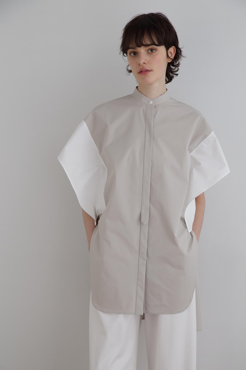 【ル フィル/LE PHIL】のポリエステルツイルバイカラーブラウス インテリア・キッズ・メンズ・レディースファッション・服の通販 founy(ファニー) 　ファッション　Fashion　レディースファッション　Fashion for Women　トップス・カットソー　Cut & Sew Tops　シャツ・ブラウス・オフィスカジュアル　Elegant Blouses & Button-Ups　コンパクト　Compact, Small Size　ショート　Short, Short Length　スクエア　Square, Square Shape　スリーブ　Sleeve, Long Sleeve / Short Sleeve　ツイル　Twist, Twisted Detail　マニッシュ　Mannish, Boyish　モダン　Modern, Contemporary　リラックス　Relax, Relaxed Fit　ベージュ|ID: prp329100004513492 ipo3291000000034755312