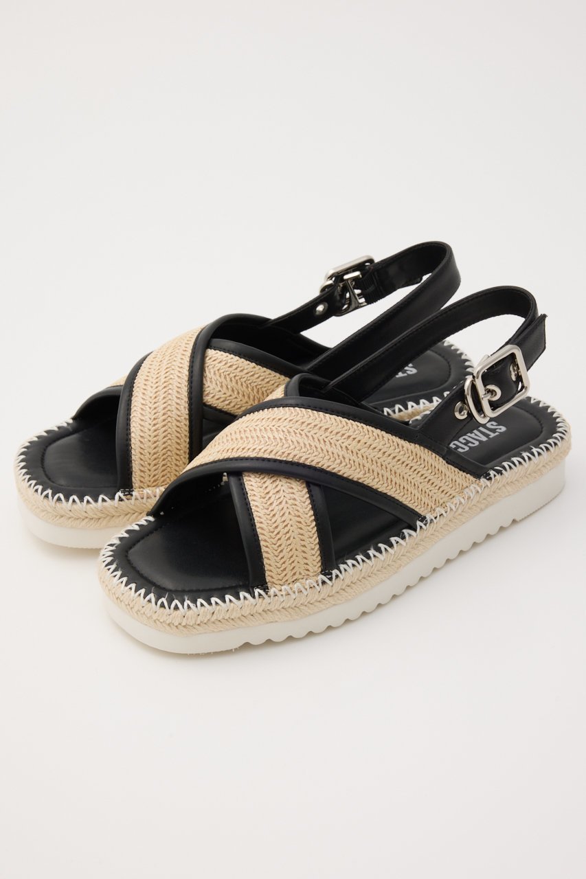 【スタッカート/STACCATO】のアランクロスプラットフォームサンダル インテリア・キッズ・メンズ・レディースファッション・服の通販 founy(ファニー) ファッション Fashion レディースファッション Fashion for Women クッション Cushion, Throw Pillow サンダル Sandals, Summer Shoes ジュート Jute, Natural Fiber リゾート Resort, Vacation Style 夏 Summer 手編み Hand-Knitted, Handmade Knit 軽量 Lightweight, Ultra Light ブラック|ID: prp329100004513495 ipo3291000000034939302