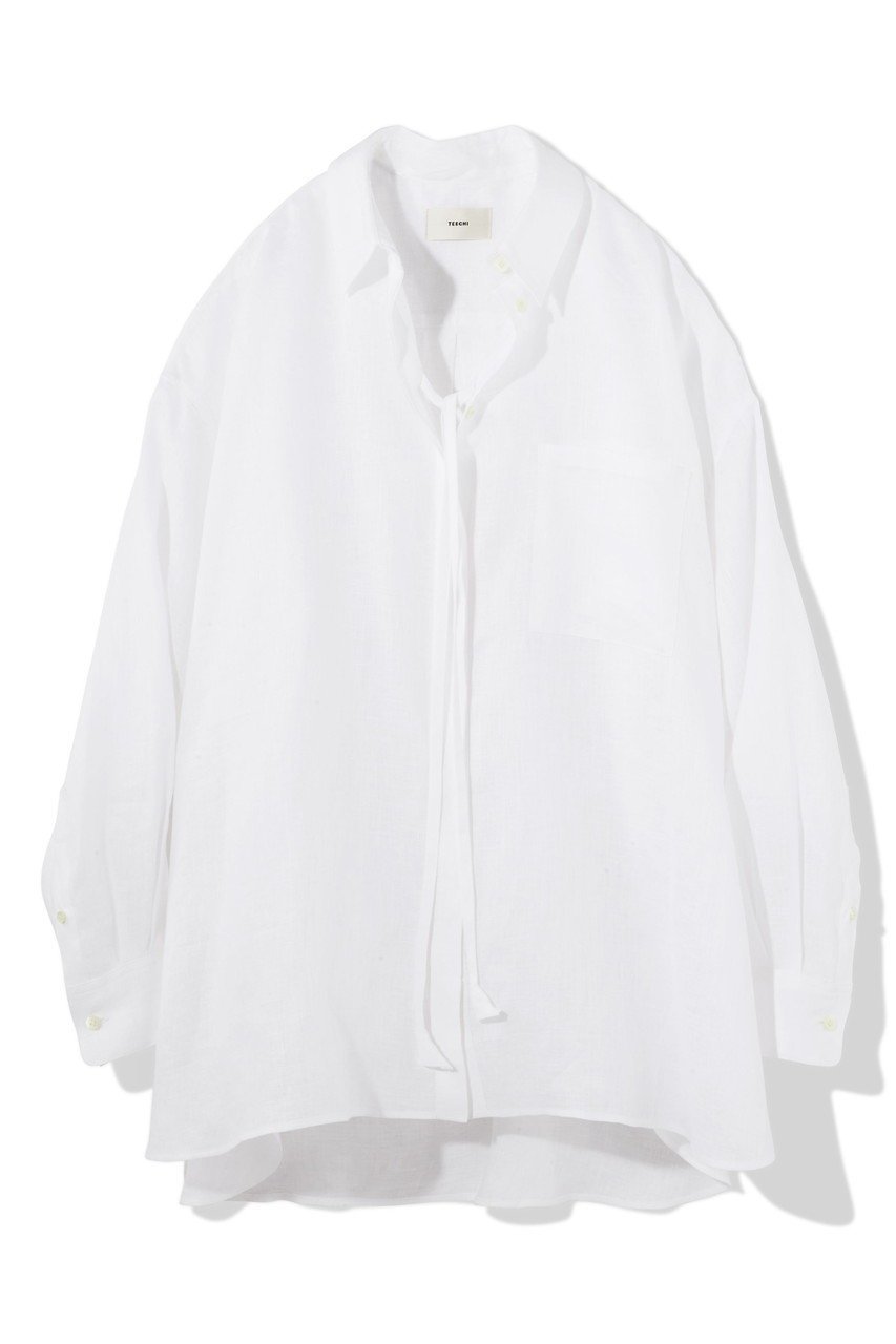 【ティーチ/TEECHI】のリボンリネンシャツ インテリア・キッズ・メンズ・レディースファッション・服の通販 founy(ファニー) 　ファッション　Fashion　レディースファッション　WOMEN　トップス・カットソー　Tops/Tshirt　シャツ/ブラウス　Shirts/Blouses　スリーブ　Sleeve　メンズ　Mens　モチーフ　Motif　リネン　Linen　ロング　Long　NEW・新作・新着・新入荷　New Arrivals　ホワイト|ID: prp329100004514963 ipo3291000000031900554