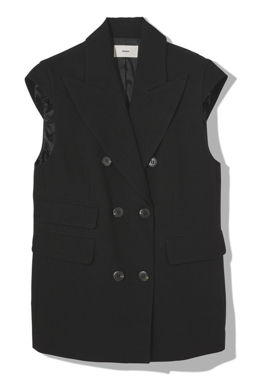 【ティーチ/TEECHI】のピークドラペルノースリーブJK インテリア・キッズ・メンズ・レディースファッション・服の通販 founy(ファニー) 　ファッション　Fashion　レディースファッション　WOMEN　アウター　Coat Outerwear　ジャケット　Jackets　シンプル　Simple　ジャケット　Jacket　スタイリッシュ　Stylish　ノースリーブ　No Sleeve　ベスト　Vest　夏　Summer　NEW・新作・新着・新入荷　New Arrivals　春　Spring　S/S・春夏　Ss・Spring/Summer　ブラック|ID: prp329100004514966 ipo3291000000031900589
