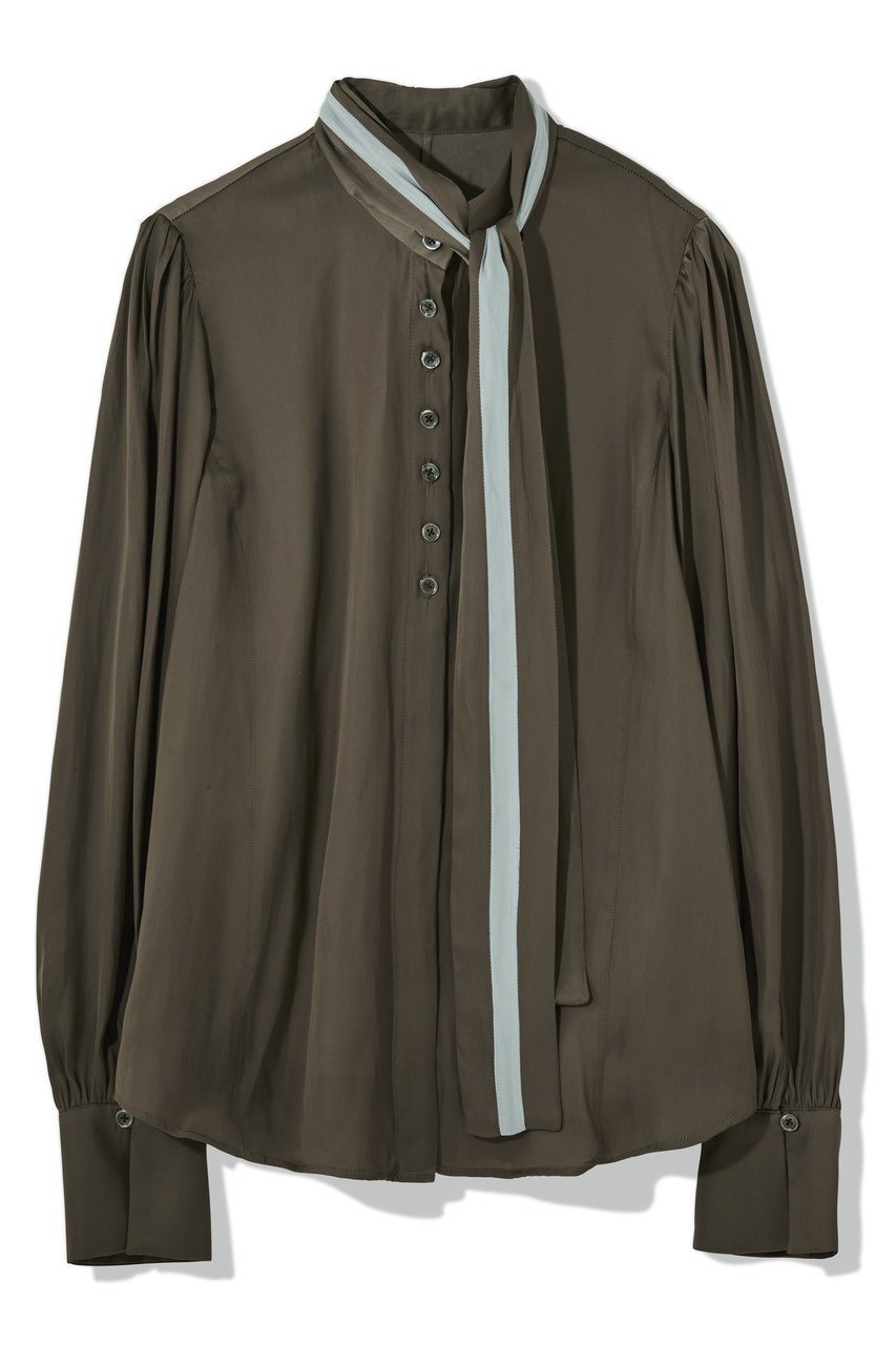 【ティーチ/TEECHI】のバイカラーリボンブラウス インテリア・キッズ・メンズ・レディースファッション・服の通販 founy(ファニー) 　ファッション　Fashion　レディースファッション　Fashion for Women　トップス・カットソー　Cut & Sew Tops　シャツ・ブラウス・オフィスカジュアル　Elegant Blouses & Button-Ups　カフス　Cuff Design　ギャザー　Gathered, Ruffled　スリーブ　Sleeve, Long Sleeve / Short Sleeve　ファブリック　Fabric, Textile　フロント　Front, Front Design　リボン　Ribbon, Bow　ロング　Long, Long-Length　エレガント 上品　Elegant　再入荷　Restock / Back in Stock　ブラウン|ID: prp329100004514973 ipo3291000000035366434