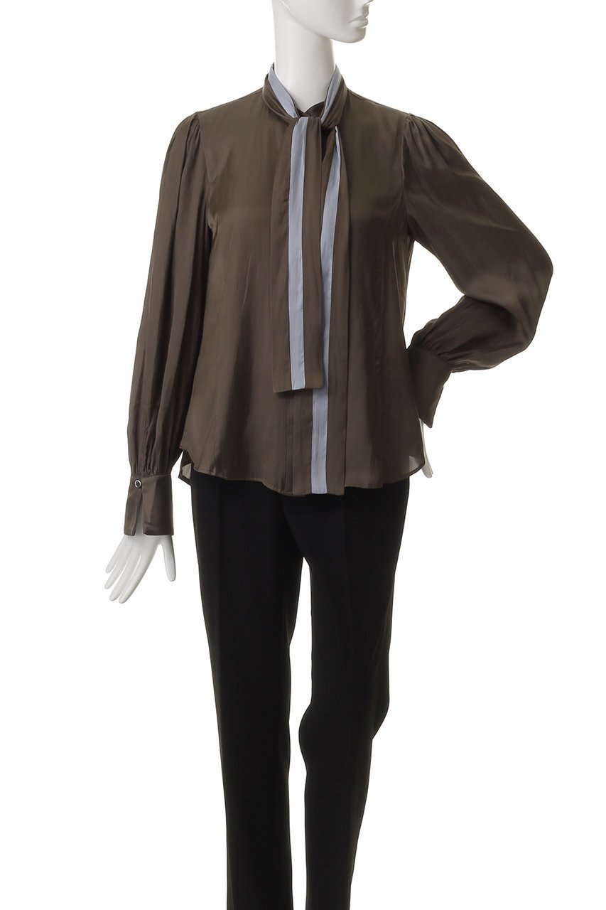 【ティーチ/TEECHI】のバイカラーリボンブラウス 人気、トレンドファッション・服の通販 founy(ファニー) 　ファッション　Fashion　レディースファッション　Fashion for Women　トップス・カットソー　Cut & Sew Tops　シャツ・ブラウス・オフィスカジュアル　Elegant Blouses & Button-Ups　カフス　Cuff Design　ギャザー　Gathered, Ruffled　スリーブ　Sleeve, Long Sleeve / Short Sleeve　ファブリック　Fabric, Textile　フロント　Front, Front Design　リボン　Ribbon, Bow　ロング　Long, Long-Length　エレガント 上品　Elegant　再入荷　Restock / Back in Stock　other-2|ID: prp329100004514973 ipo3291000000035431986