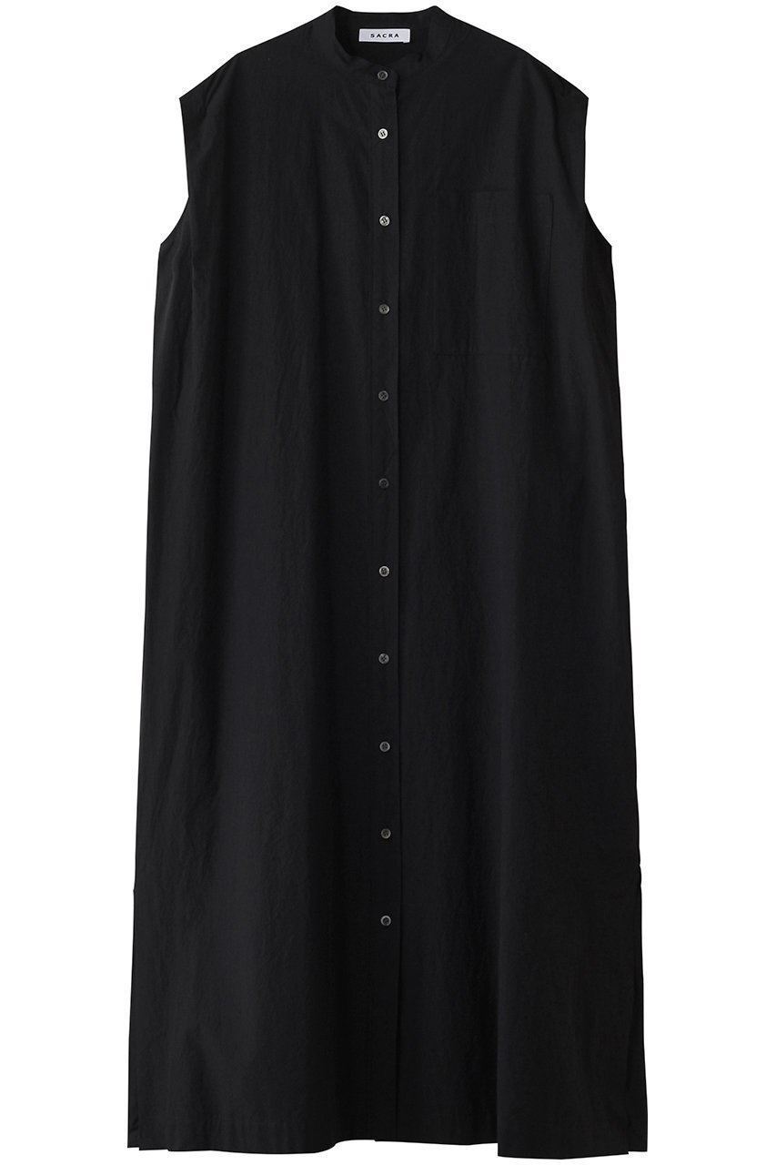 【サクラ/SACRA】のハイカウントコットンタンブルノースリーブシャツワンピース インテリア・キッズ・メンズ・レディースファッション・服の通販 founy(ファニー) 　ファッション　Fashion　レディースファッション　WOMEN　ワンピース　Dress　シャツワンピース　Shirt Dresses　チュニック　Tunic　ストライプ　Stripe　チュニック　Tunic　ノースリーブ　No Sleeve　ロング　Long　夏　Summer　NEW・新作・新着・新入荷　New Arrivals　春　Spring　S/S・春夏　Ss・Spring/Summer　ブラック|ID: prp329100004514988 ipo3291000000031900758