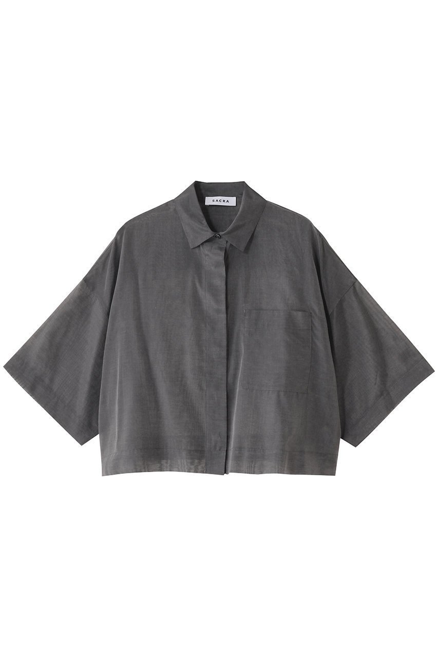 【サクラ/SACRA】のプレミアムシルクコットンショートシャツ インテリア・キッズ・メンズ・レディースファッション・服の通販 founy(ファニー) 　ファッション　Fashion　レディースファッション　WOMEN　トップス・カットソー　Tops/Tshirt　シャツ/ブラウス　Shirts/Blouses　イタリア　Italy　シアー　Sheer　ショート　Short　シルク　Silk　スリーブ　Sleeve　ハーフ　Half　バランス　Balance　エレガント 上品　Elegant　NEW・新作・新着・新入荷　New Arrivals　チャコール|ID: prp329100004514990 ipo3291000000031900773