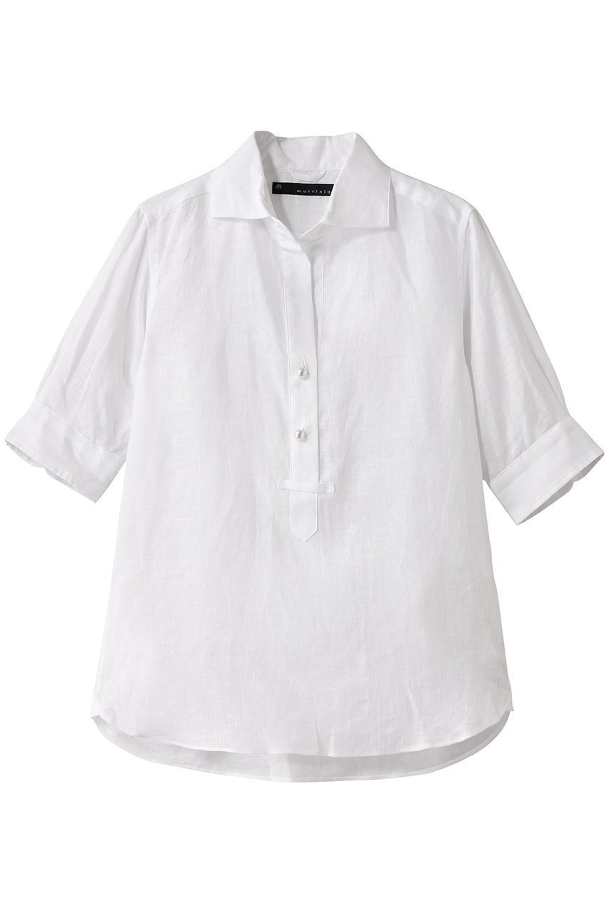 【マルティニーク/martinique】の《定番》五分袖パールスキッパーシャツ 人気、トレンドファッション・服の通販 founy(ファニー) 　ファッション　Fashion　レディースファッション　WOMEN　トップス・カットソー　Tops/Tshirt　シャツ/ブラウス　Shirts/Blouses　スキッパー　Skipper　スリーブ　Sleeve　センター　Center　デニム　Denim　パール　Pearl　リネン　Linen　ロング　Long　定番　Standard　NEW・新作・新着・新入荷　New Arrivals　 other-1|ID: prp329100004514994 ipo3291000000031900802