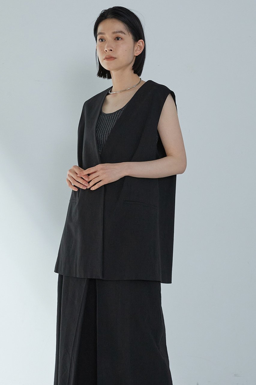 【プルミエ アロンディスモン/1er Arrondissement】のリネンコットンストレッチノーカラージレ インテリア・キッズ・メンズ・レディースファッション・服の通販 founy(ファニー) 　ファッション　Fashion　レディースファッション　WOMEN　アウター　Coat Outerwear　ジャケット　Jackets　シンプル　Simple　ジャケット　Jacket　ストレッチ　Stretch　ベスト　Vest　ベーシック　Basic　リネン　Linen　エレガント 上品　Elegant　NEW・新作・新着・新入荷　New Arrivals　ブラック|ID: prp329100004515015 ipo3291000000031900953
