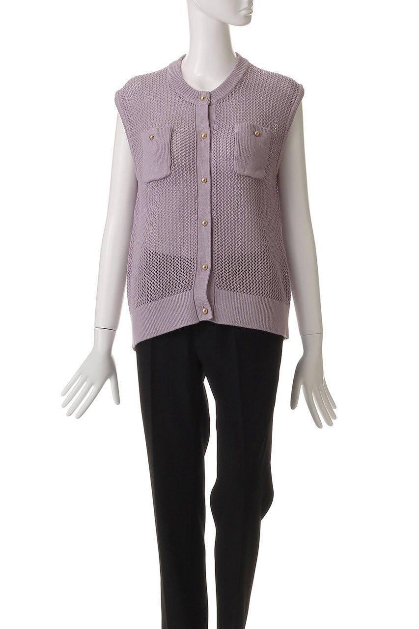 【エブール/ebure】のボタニカルダイメッシュニット スリーブレスカーディガン 人気、トレンドファッション・服の通販 founy(ファニー) 　ファッション　Fashion　レディースファッション　Fashion for Women　トップス・カットソー　Cut & Sew Tops　ニット　Knit Tops & Sweaters　カーディガン・羽織り　Layered Style Cardigans　カーディガン　Cardigan, Knitwear　タンク　Tank Top, Sleeveless Top　フラワー　Flower, Floral　ポケット　Pocket, Pocket Detail　other-2|ID: prp329100004516104 ipo3291000000032788782