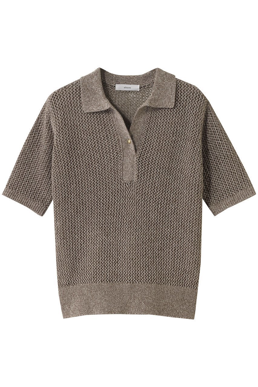 【エブール/ebure】の【5/9 0:00販売開始】ボタニカルダイメッシュニット ポロカラートップス インテリア・キッズ・メンズ・レディースファッション・服の通販 founy(ファニー) 　ファッション　Fashion　レディースファッション　WOMEN　トップス・カットソー　Tops/Tshirt　ニット　Knit Tops　プルオーバー　Pullover　コンパクト　Compact　フラワー　Flower　リネン　Linen　夏　Summer　ブラウン|ID: prp329100004516105 ipo3291000000031913897