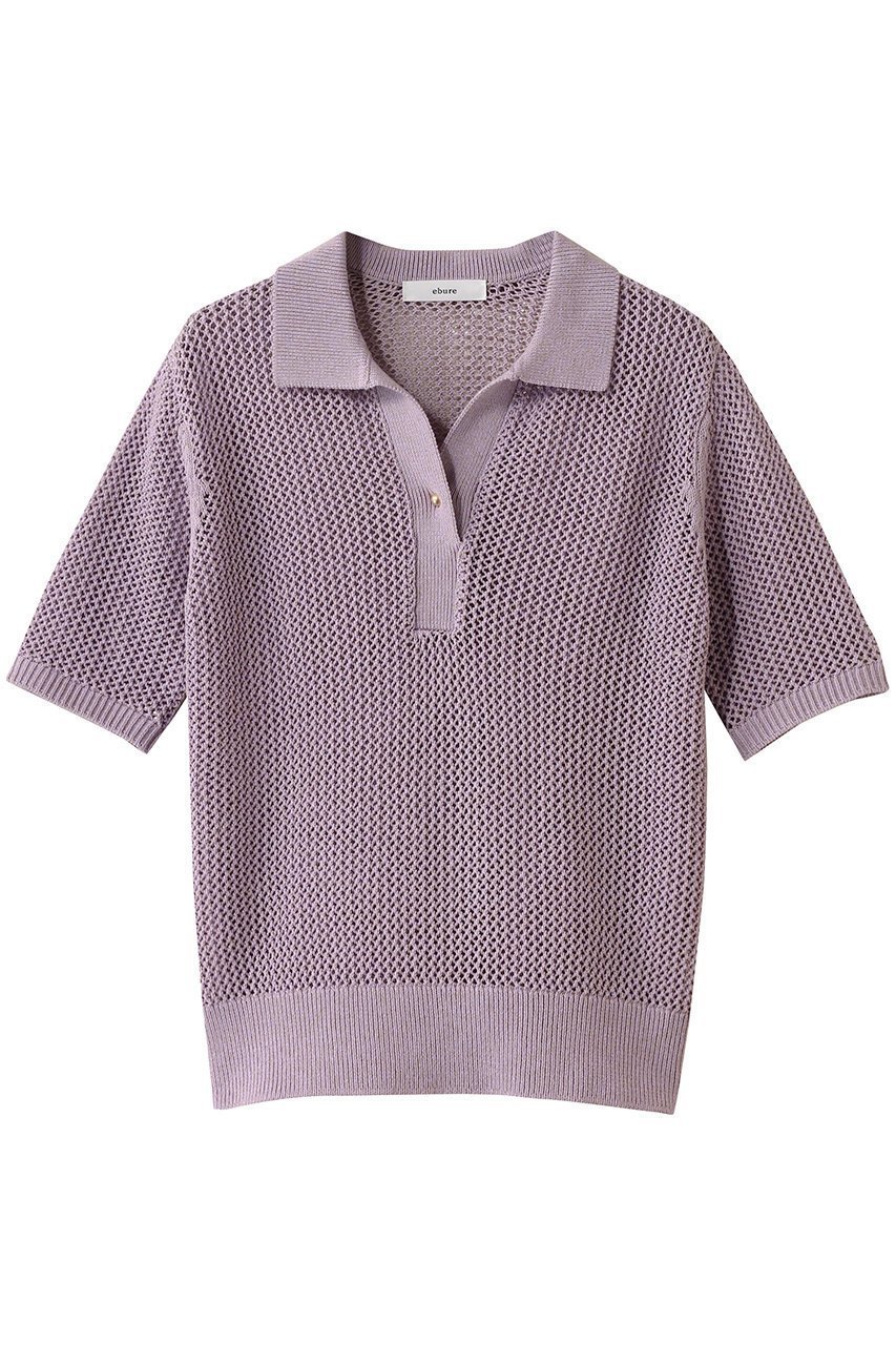 【エブール/ebure】の【5/9 0:00販売開始】ボタニカルダイメッシュニット ポロカラートップス インテリア・キッズ・メンズ・レディースファッション・服の通販 founy(ファニー) 　ファッション　Fashion　レディースファッション　WOMEN　トップス・カットソー　Tops/Tshirt　ニット　Knit Tops　プルオーバー　Pullover　コンパクト　Compact　フラワー　Flower　リネン　Linen　夏　Summer　ラベンダー|ID: prp329100004516105 ipo3291000000031913898