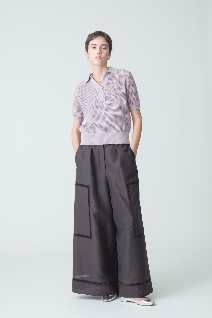 【エブール/ebure】のボタニカルダイメッシュニット ポロカラートップス 人気、トレンドファッション・服の通販 founy(ファニー) 　ファッション　Fashion　レディースファッション　Fashion for Women　トップス・カットソー　Cut & Sew Tops　ニット　Knit Tops & Sweaters　カジュアルプルオーバー・ニットトップス　Pullovers & Knit Tops / Casual Pullovers　コンパクト　Compact, Small Size　フラワー　Flower, Floral　リネン　Linen, Linen Fabric　夏　Summer　other-6|ID: prp329100004516105 ipo3291000000031974720
