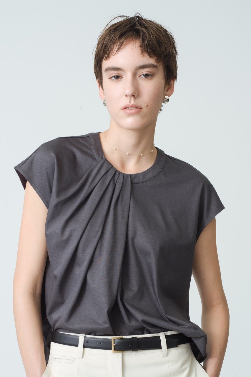 【エブール/ebure】のコンパクトドレープ天竺 イレギュラータックカットソー 人気、トレンドファッション・服の通販 founy(ファニー) 　ファッション　Fashion　レディースファッション　Ladies' Fashion Online　トップス・カットソー　Tops/Tshirt　シャツ/ブラウス　Shirts/Blouses　ロング / Tシャツ　T-Shirts　カットソー　Cut and Sewn　おすすめ　Recommend　アシンメトリー　Asymmetry　エレガント 上品　Elegant　ショート　Short　スリーブ　Sleeve　ドレープ　Drape　ヘムライン　Hemline　マニッシュ　Mannish　other-6|ID: prp329100004516106 ipo3291000000031974721