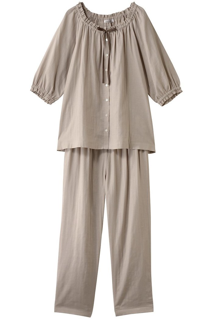 【イクコ/IKUKO / GOODS】のオーガニックコットンダブルガーゼ 七分袖パジャマ インテリア・キッズ・メンズ・レディースファッション・服の通販 founy(ファニー) https://founy.com/ ダブル Double, Double-Breasted パジャマ Pajamas, Sleepwear フェミニン Feminine, Girly フリル Frill, Ruffle リボン Ribbon, Bow |ID: prp329100004516210 ipo3291000000032833227