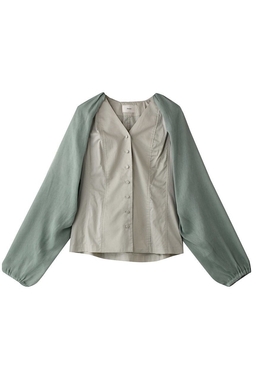 【ティーチ/TEECHI】のシアーボレロコンビブラウス インテリア・キッズ・メンズ・レディースファッション・服の通販 founy(ファニー) 　ファッション　Fashion　レディースファッション　Fashion for Women　アウター　Coat / Outerwear Collection　ボレロ・ショート丈ジャケット / ドレス羽織りに　Boleros & Short Jackets　トップス・カットソー　Cut & Sew Tops　シャツ・ブラウス・オフィスカジュアル　Elegant Blouses & Button-Ups　シアー　Sheer, See-Through　ショート　Short, Short Length　スリーブ　Sleeve, Long Sleeve / Short Sleeve　ダウン　Down, Puffer　ノースリーブ　Sleeveless, No-Sleeve　フロント　Front, Front Design　ボレロ　Bolero, Short Cardigan　ロング　Long, Long-Length　グリーン|ID: prp329100004516212 ipo3291000000035957785