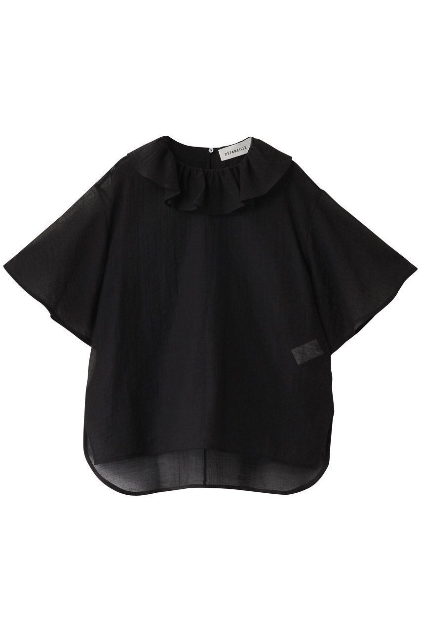 【デパリエ/DEPAREILLE】のコットンナイロンシアーラッフルブラウス インテリア・キッズ・メンズ・レディースファッション・服の通販 founy(ファニー) 　ファッション　Fashion　レディースファッション　WOMEN　トップス・カットソー　Tops/Tshirt　シャツ/ブラウス　Shirts/Blouses　エレガント 上品　Elegant　シアー　Sheer　スリーブ　Sleeve　ハーフ　Half　フェミニン　Feminine　ラッフル　Raffle　ロング　Long　夏　Summer　NEW・新作・新着・新入荷　New Arrivals　春　Spring　S/S・春夏　Ss・Spring/Summer　ブラック|ID: prp329100004517461 ipo3291000000031929178