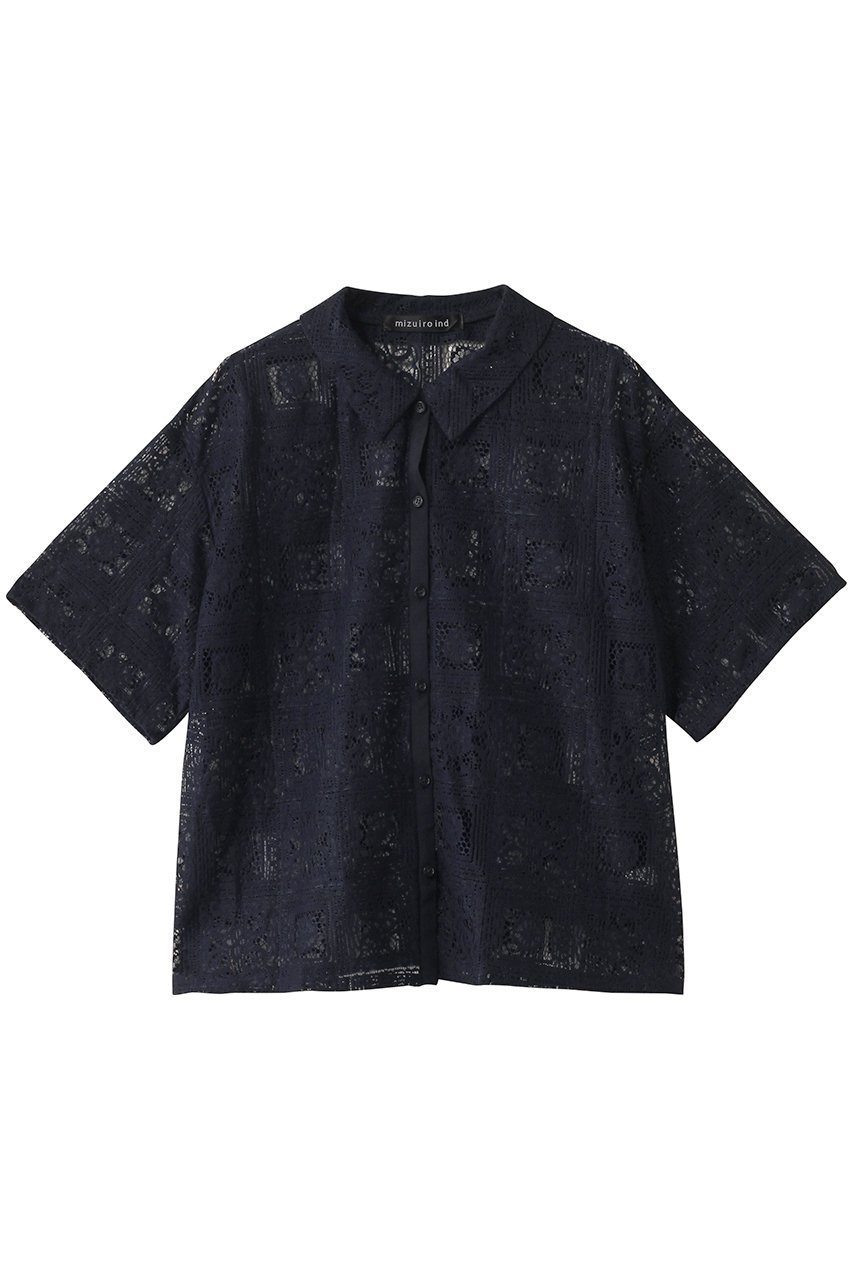 【ミズイロ インド/mizuiro ind】のtile lace shirt シャツ インテリア・キッズ・メンズ・レディースファッション・服の通販 founy(ファニー) 　ファッション　Fashion　レディースファッション　WOMEN　トップス・カットソー　Tops/Tshirt　シャツ/ブラウス　Shirts/Blouses　インナー　Inner　シアー　Sheer　ショート　Short　スリーブ　Sleeve　レース　Race　NEW・新作・新着・新入荷　New Arrivals　navy|ID: prp329100004518683 ipo3291000000031940958
