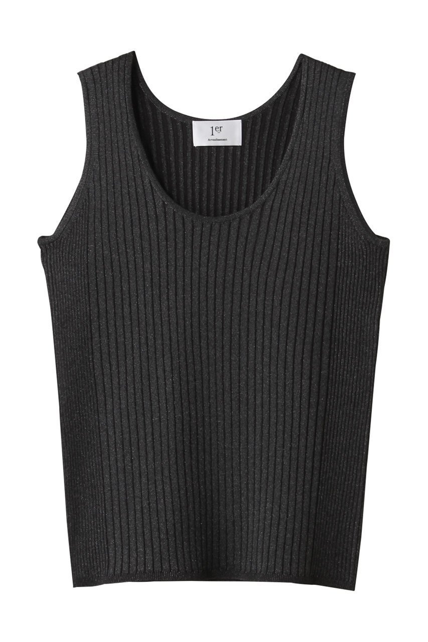 【プルミエ アロンディスモン/1er Arrondissement】のメタルライクリブタンク インテリア・キッズ・メンズ・レディースファッション・服の通販 founy(ファニー) 　ファッション　Fashion　レディースファッション　WOMEN　トップス・カットソー　Tops/Tshirt　ニット　Knit Tops　プルオーバー　Pullover　タンク　Tank　デコルテ　Decolletage　ボトム　Bottom　NEW・新作・新着・新入荷　New Arrivals　ブラック|ID: prp329100004519657 ipo3291000000031950201