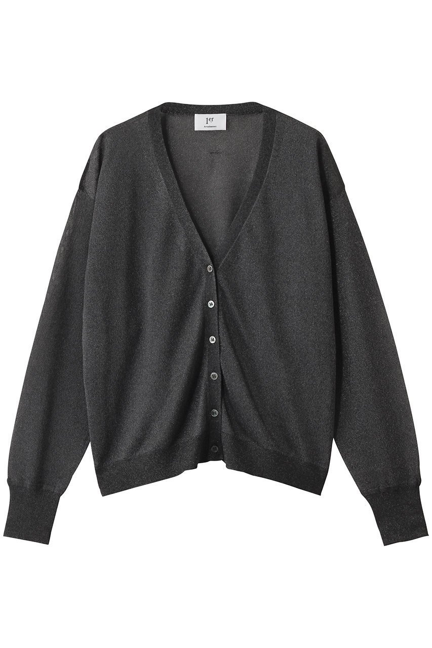 【プルミエ アロンディスモン/1er Arrondissement】のメタルライクカーディガン インテリア・キッズ・メンズ・レディースファッション・服の通販 founy(ファニー) 　ファッション　Fashion　レディースファッション　WOMEN　トップス・カットソー　Tops/Tshirt　ニット　Knit Tops　カーディガン　Cardigans　カーディガン　Cardigan　デニム　Denim　トレンド　Trend　ベーシック　Basic　ボトム　Bottom　エレガント 上品　Elegant　NEW・新作・新着・新入荷　New Arrivals　ブラック|ID: prp329100004519659 ipo3291000000031950217