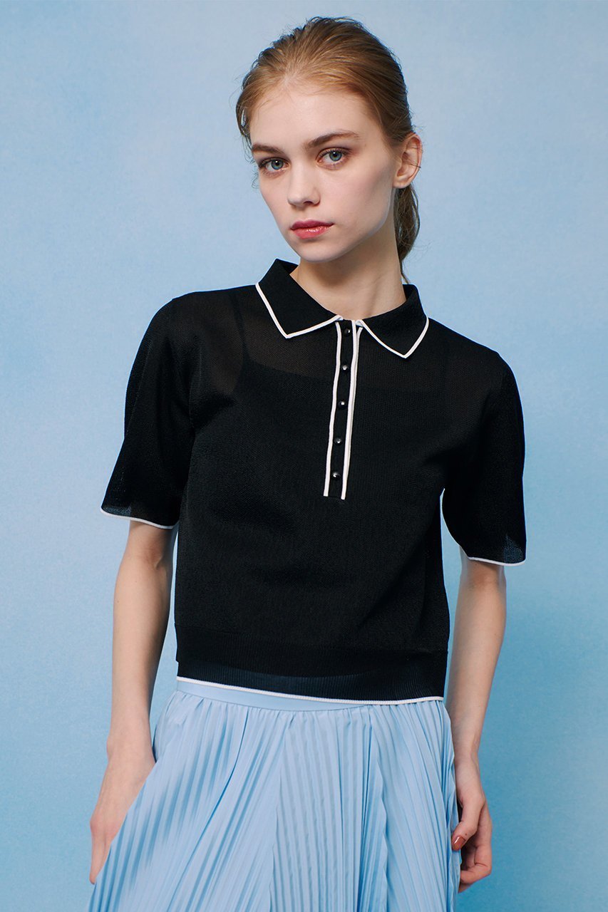 【アルアバイル/allureville】の【Loulou Willoughby】シアーカノコポロ 人気、トレンドファッション・服の通販 founy(ファニー) 　ファッション　Fashion　レディースファッション　Fashion for Women　トップス・カットソー　Cut & Sew Tops　ニット　Knit Tops & Sweaters　カジュアルプルオーバー・ニットトップス　Pullovers & Knit Tops / Casual Pullovers　コンパクト　Compact, Small Size　スポーティ　Sporty, Casual Athletic　トレンド　Trend, Trending Now　ファブリック　Fabric, Textile　ポロシャツ　Polo Shirt, Collared Tee　other-6|ID: prp329100004519662 ipo3291000000032707355
