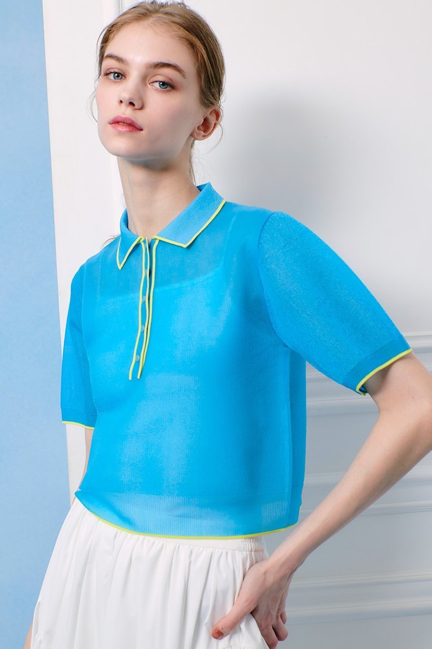 【アルアバイル/allureville】の【Loulou Willoughby】シアーカノコポロ 人気、トレンドファッション・服の通販 founy(ファニー) 　ファッション　Fashion　レディースファッション　Fashion for Women　トップス・カットソー　Cut & Sew Tops　ニット　Knit Tops & Sweaters　カジュアルプルオーバー・ニットトップス　Pullovers & Knit Tops / Casual Pullovers　コンパクト　Compact, Small Size　スポーティ　Sporty, Casual Athletic　トレンド　Trend, Trending Now　ファブリック　Fabric, Textile　ポロシャツ　Polo Shirt, Collared Tee　other-6|ID: prp329100004519662 ipo3291000000035054342