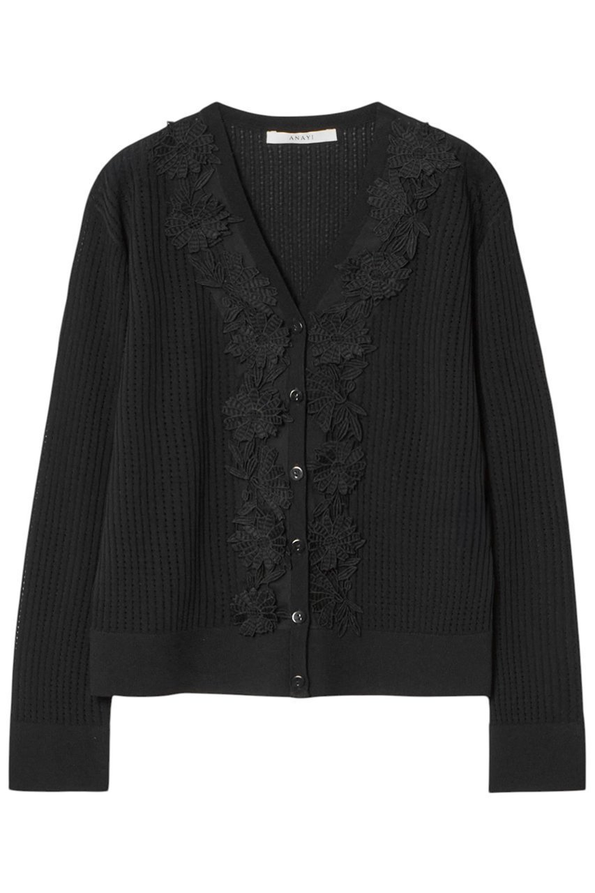 【アナイ/ANAYI】のフルールV8分袖カーディガン インテリア・キッズ・メンズ・レディースファッション・服の通販 founy(ファニー) 　ファッション　Fashion　レディースファッション　WOMEN　トップス・カットソー　Tops/Tshirt　ニット　Knit Tops　カーディガン　Cardigans　おすすめ　Recommend　アイレット　Eyelet　カーディガン　Cardigan　コンパクト　Compact　チュール　Tulle　パターン　Pattern　レーシー　Lacey　人気　Popularity　夏　Summer　NEW・新作・新着・新入荷　New Arrivals　春　Spring　ブラック|ID: prp329100004520317 ipo3291000000031960682