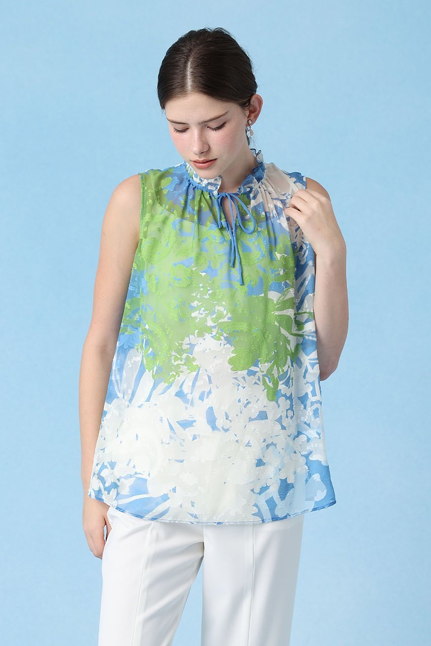 【アナイ/ANAYI】のシャドウフラワーギャザーブラウス 人気、トレンドファッション・服の通販 founy(ファニー) 　ファッション　Fashion　レディースファッション　Ladies' Fashion Online　トップス・カットソー　Tops/Tshirt　キャミソール / ノースリーブ　No Sleeves　シャツ/ブラウス　Shirts/Blouses　ギャザー　Gather　シフォン　Chiffon　ジャカード　Jacquard　ノースリーブ　No Sleeve　バランス　Balance　フラワー　Flower　フリル　Frills　プリント　Print　別注　Special Order　other-7|ID: prp329100004520319 ipo3291000000032425249