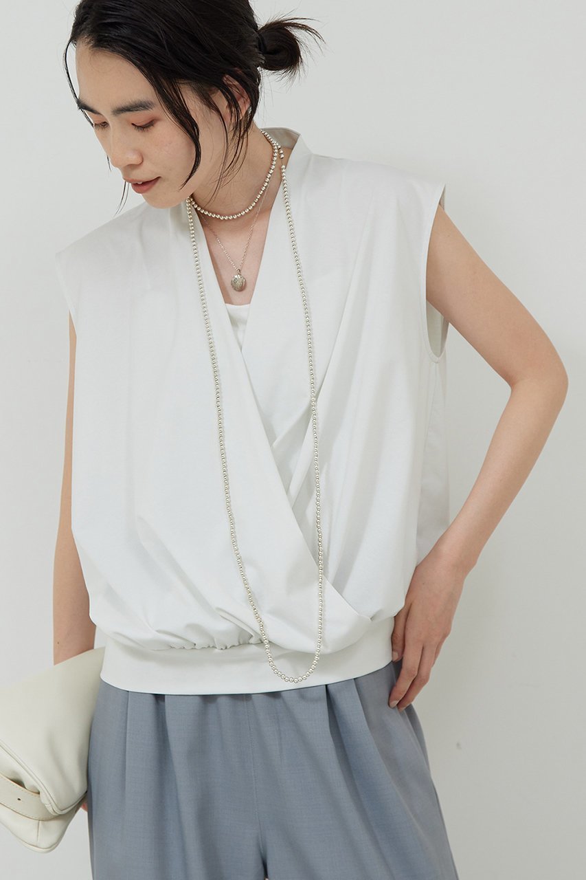 【ガリャルダガランテ/GALLARDAGALANTE】のスリーブレスカシュクールカットソー インテリア・キッズ・メンズ・レディースファッション・服の通販 founy(ファニー) 　ファッション　Fashion　レディースファッション　Fashion for Women　トップス・カットソー　Cut & Sew Tops　キャミソール&ノースリーブ　Camisoles & Sleeveless Tops　シャツ・ブラウス・オフィスカジュアル　Elegant Blouses & Button-Ups　ロングTシャツ・Tシャツ　Longline T-Shirts & Tees　カットソー・ベーシックTシャツ　Cut-and-Sewn Tops / Stretch Tees & Basics　おすすめ　Recommended / Our Picks　キャミソール　Camisole, Spaghetti Strap Top　キャミワンピース　Cami Dress, Slip Dress　タンク　Tank Top, Sleeveless Top　トレンド　Trend, Trending Now　ライトグレー|ID: prp329100004520347 ipo3291000000032811910