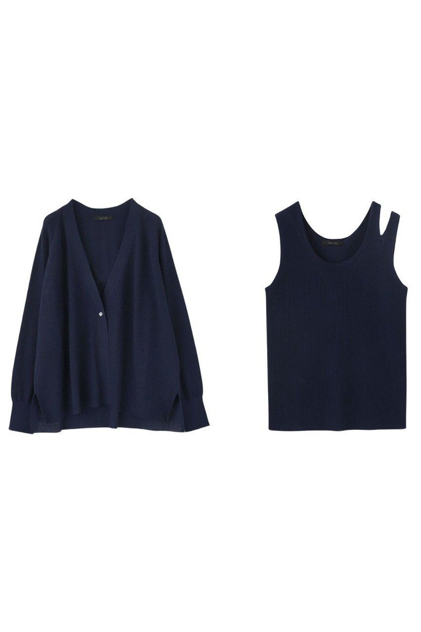 【レリル/lelill】の【5/9 0:00販売開始】ビスリネンリブカーデ+ノースリーブ インテリア・キッズ・メンズ・レディースファッション・服の通販 founy(ファニー) 　ファッション　Fashion　レディースファッション　WOMEN　トップス・カットソー　Tops/Tshirt　ニット　Knit Tops　キャミソール / ノースリーブ　No Sleeves　プルオーバー　Pullover　エアリー　Airy　カーディガン　Cardigan　軽量　Lightweight　サマー　Summer　スペシャル　Special　タンク　Tank　ノースリーブ　No Sleeve　リネン　Linen　NEW・新作・新着・新入荷　New Arrivals　ネイビー|ID: prp329100004521072 ipo3291000000031974208