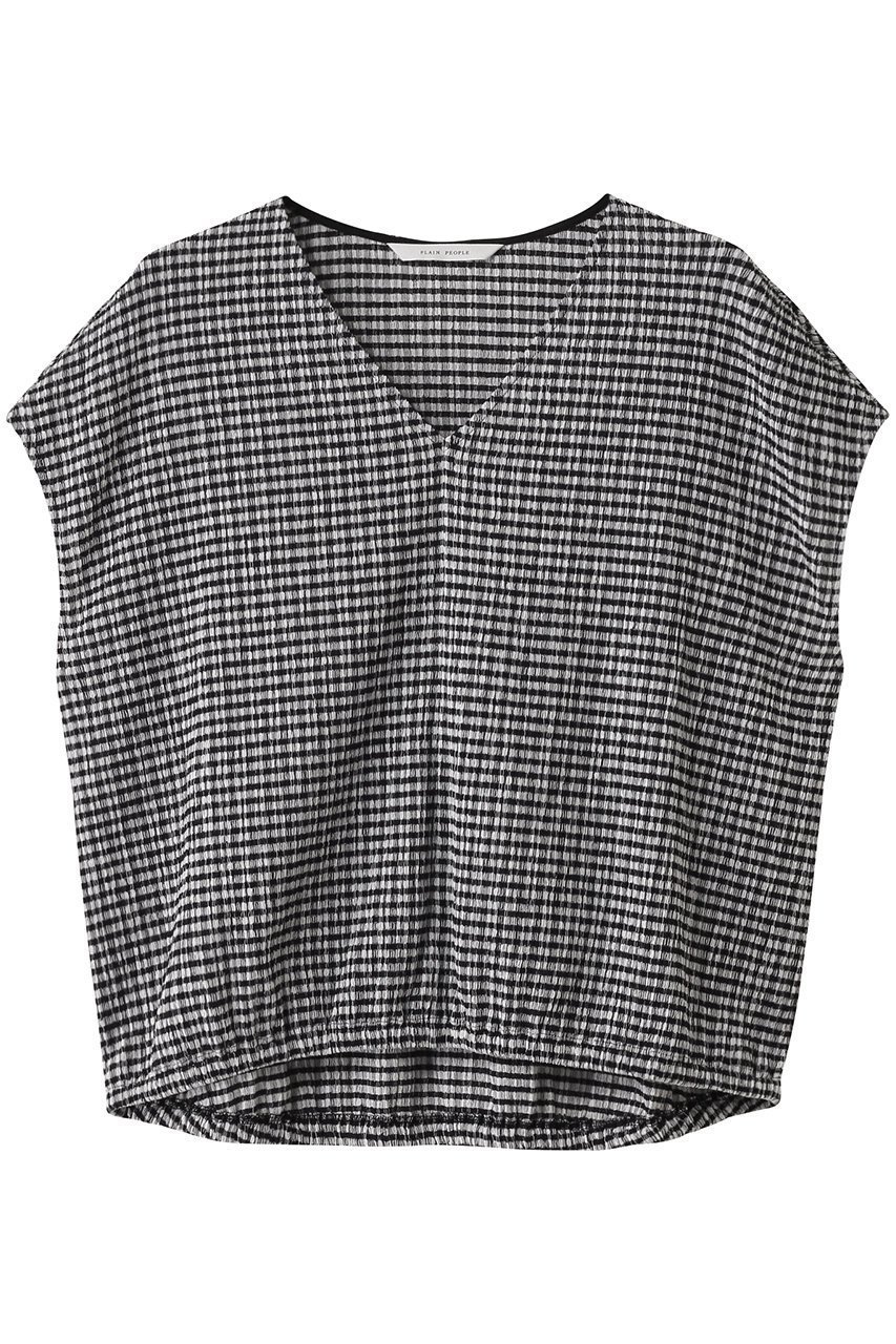 【プレインピープル/PLAIN PEOPLE】のギンガムジャージVネックプルオーバー インテリア・キッズ・メンズ・レディースファッション・服の通販 founy(ファニー) 　ファッション　Fashion　レディースファッション　Ladies' Fashion Online　トップス・カットソー　Tops/Tshirt　シャツ/ブラウス　Shirts/Blouses　ロング / Tシャツ　T-Shirts　プルオーバー　Pullover　カットソー　Cut and Sewn　Vネック　V-Neck　おすすめ　Recommend　ショート　Short　シンプル　Simple　ジャージ　Jersey　スリーブ　Sleeve　夏　Summer　チェック|ID: prp329100004522201 ipo3291000000032387410