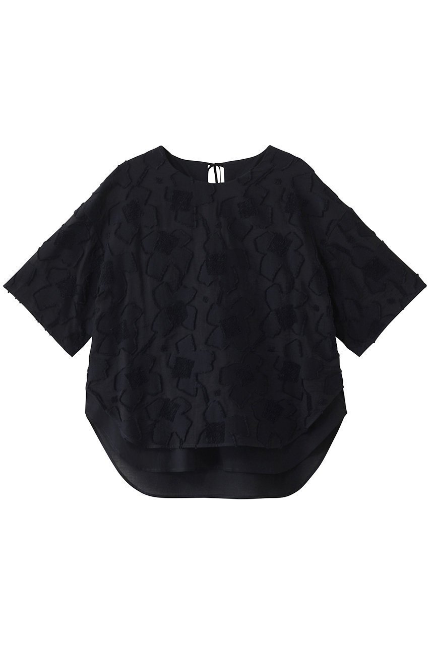 【プレインピープル/PLAIN PEOPLE】のカットジャガードTシャツ型ブラウス インテリア・キッズ・メンズ・レディースファッション・服の通販 founy(ファニー) 　ファッション　Fashion　レディースファッション　Ladies' Fashion Online　トップス・カットソー　Tops/Tshirt　シャツ/ブラウス　Shirts/Blouses　ロング / Tシャツ　T-Shirts　カットジャガード　Cut Jacquard　ショート　Short　シンプル　Simple　ジャカード　Jacquard　スリーブ　Sleeve　ドレス　Dress　モダン　Modern　モチーフ　Motif　ネイビー|ID: prp329100004522206 ipo3291000000032387414