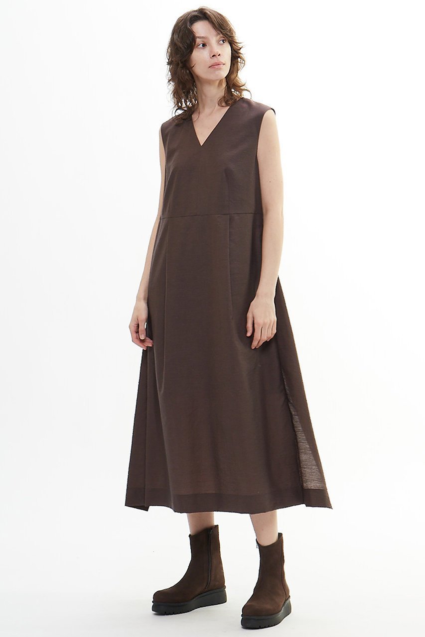 【プレインピープル/PLAIN PEOPLE】のマーブルローンエプロン風ワンピース インテリア・キッズ・メンズ・レディースファッション・服の通販 founy(ファニー) 　ファッション　Fashion　レディースファッション　Fashion for Women　ワンピース　Dresses　チュニック　Tunic Tops & Dresses　チュニック　Tunic, Long Top　リネン　Linen, Linen Fabric　ロング　Long, Long-Length　ブラウン|ID: prp329100004522210 ipo3291000000032811852
