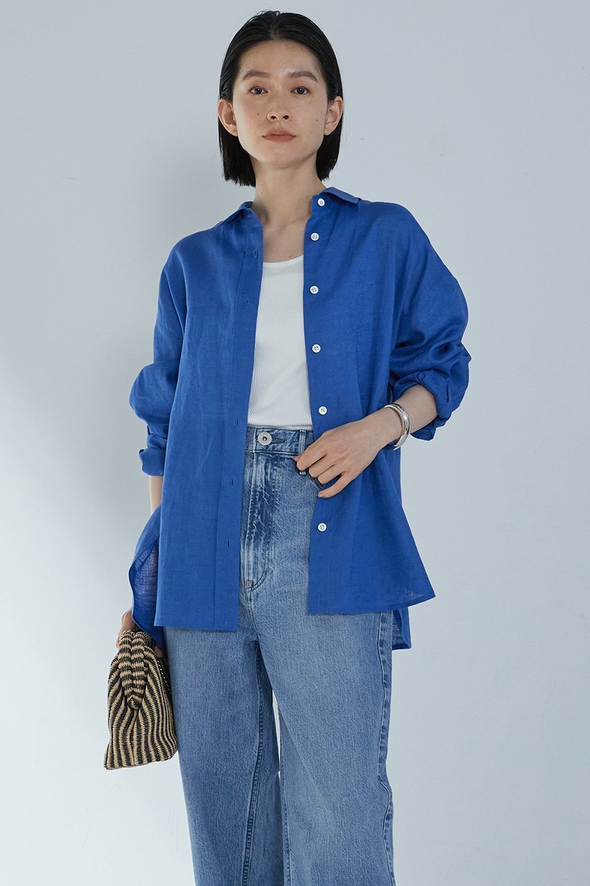 【プルミエ アロンディスモン/1er Arrondissement】の60リネンシャツ インテリア・キッズ・メンズ・レディースファッション・服の通販 founy(ファニー) 　ファッション　Fashion　レディースファッション　Fashion for Women　トップス・カットソー　Cut & Sew Tops　シャツ・ブラウス・オフィスカジュアル　Elegant Blouses & Button-Ups　スリーブ　Sleeve, Long Sleeve / Short Sleeve　リネン　Linen, Linen Fabric　ロング　Long, Long-Length　夏　Summer　ブルー|ID: prp329100004522237 ipo3291000000032807966