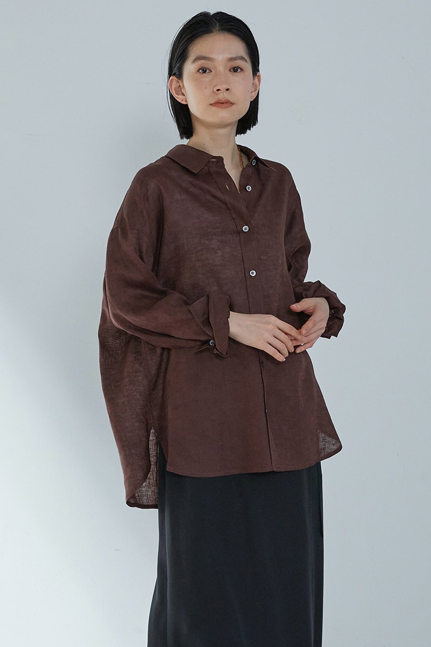 【プルミエ アロンディスモン/1er Arrondissement】の60リネンシャツ インテリア・キッズ・メンズ・レディースファッション・服の通販 founy(ファニー) 　ファッション　Fashion　レディースファッション　Fashion for Women　トップス・カットソー　Cut & Sew Tops　シャツ・ブラウス・オフィスカジュアル　Elegant Blouses & Button-Ups　スリーブ　Sleeve, Long Sleeve / Short Sleeve　リネン　Linen, Linen Fabric　ロング　Long, Long-Length　夏　Summer　ブラウン|ID: prp329100004522237 ipo3291000000032807967