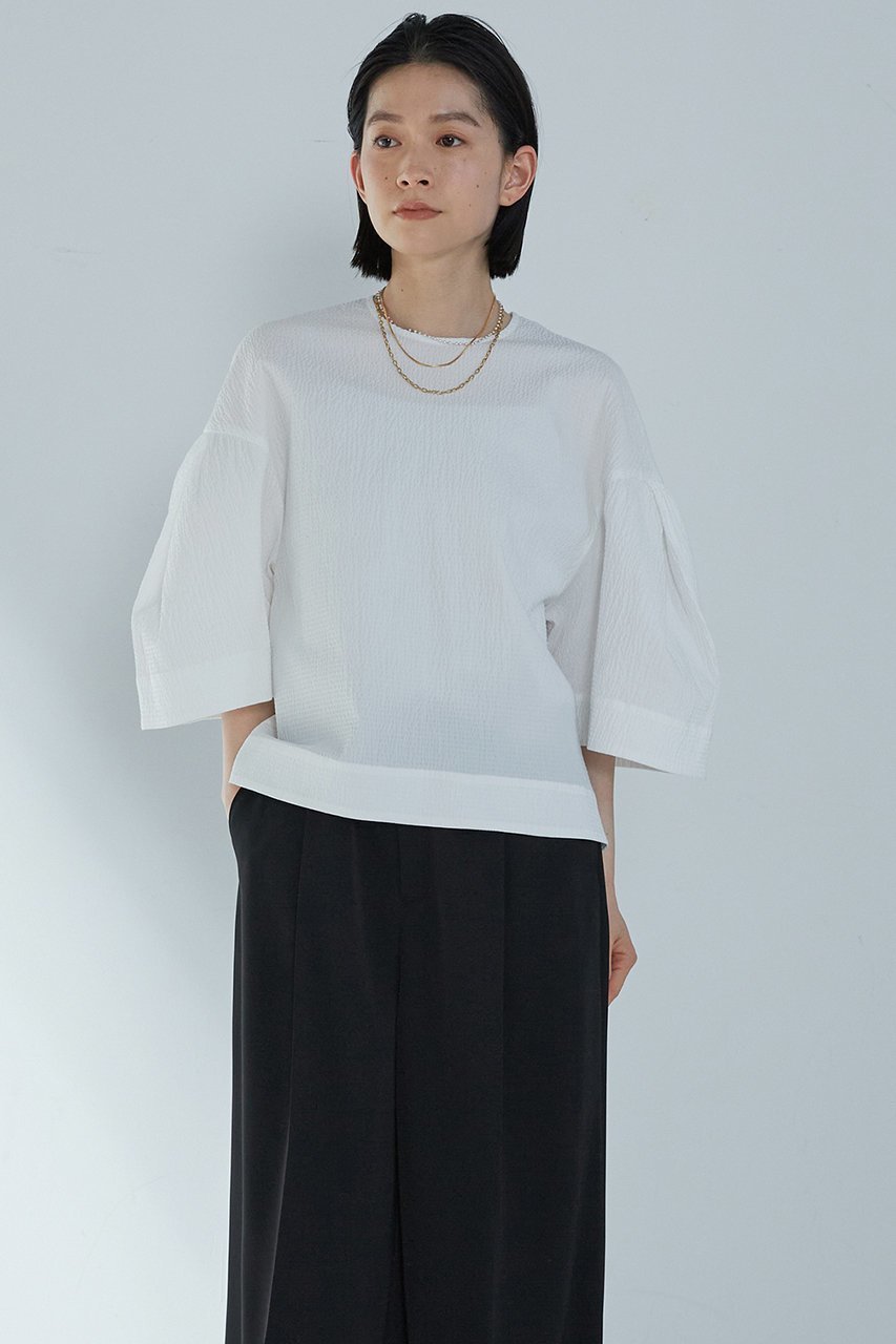 【プルミエ アロンディスモン/1er Arrondissement】のコットンサッカーランタンブラウス 人気、トレンドファッション・服の通販 founy(ファニー) 　ファッション　Fashion　レディースファッション　Fashion for Women　トップス・カットソー　Cut & Sew Tops　シャツ・ブラウス・オフィスカジュアル　Elegant Blouses & Button-Ups　サッカー　Seersucker, Summer Fabric　ショート　Short, Short Length　スリーブ　Sleeve, Long Sleeve / Short Sleeve　チューリップ　Tube, Tube Top　ボックス　Boxy, Box Shape　再入荷　Restock / Back in Stock　 other-1|ID: prp329100004522258 ipo3291000000035742200