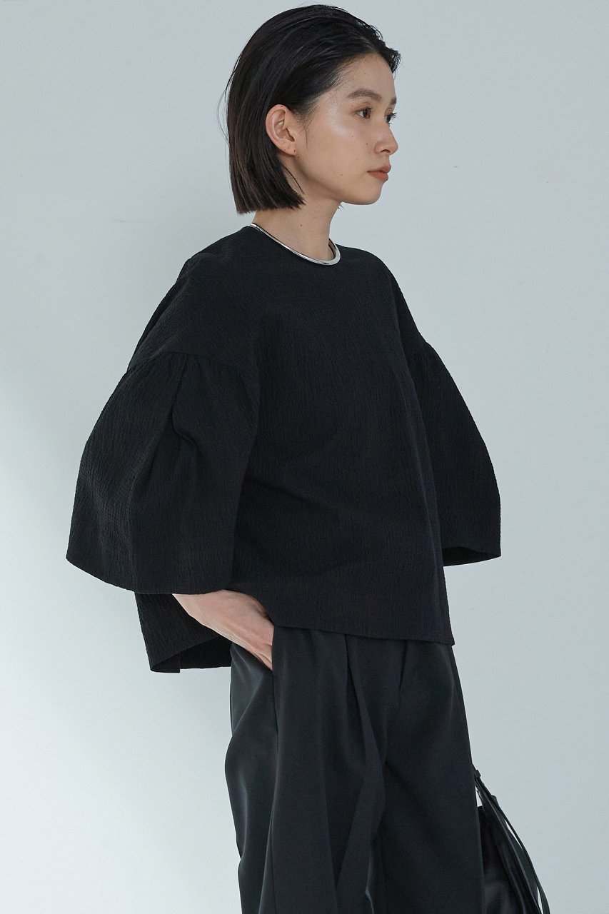 【プルミエ アロンディスモン/1er Arrondissement】のコットンサッカーランタンブラウス インテリア・キッズ・メンズ・レディースファッション・服の通販 founy(ファニー) 　ファッション　Fashion　レディースファッション　Fashion for Women　トップス・カットソー　Cut & Sew Tops　シャツ・ブラウス・オフィスカジュアル　Elegant Blouses & Button-Ups　サッカー　Seersucker, Summer Fabric　ショート　Short, Short Length　スリーブ　Sleeve, Long Sleeve / Short Sleeve　チューリップ　Tube, Tube Top　ボックス　Boxy, Box Shape　再入荷　Restock / Back in Stock　ブラック|ID: prp329100004522258 ipo3291000000035742202