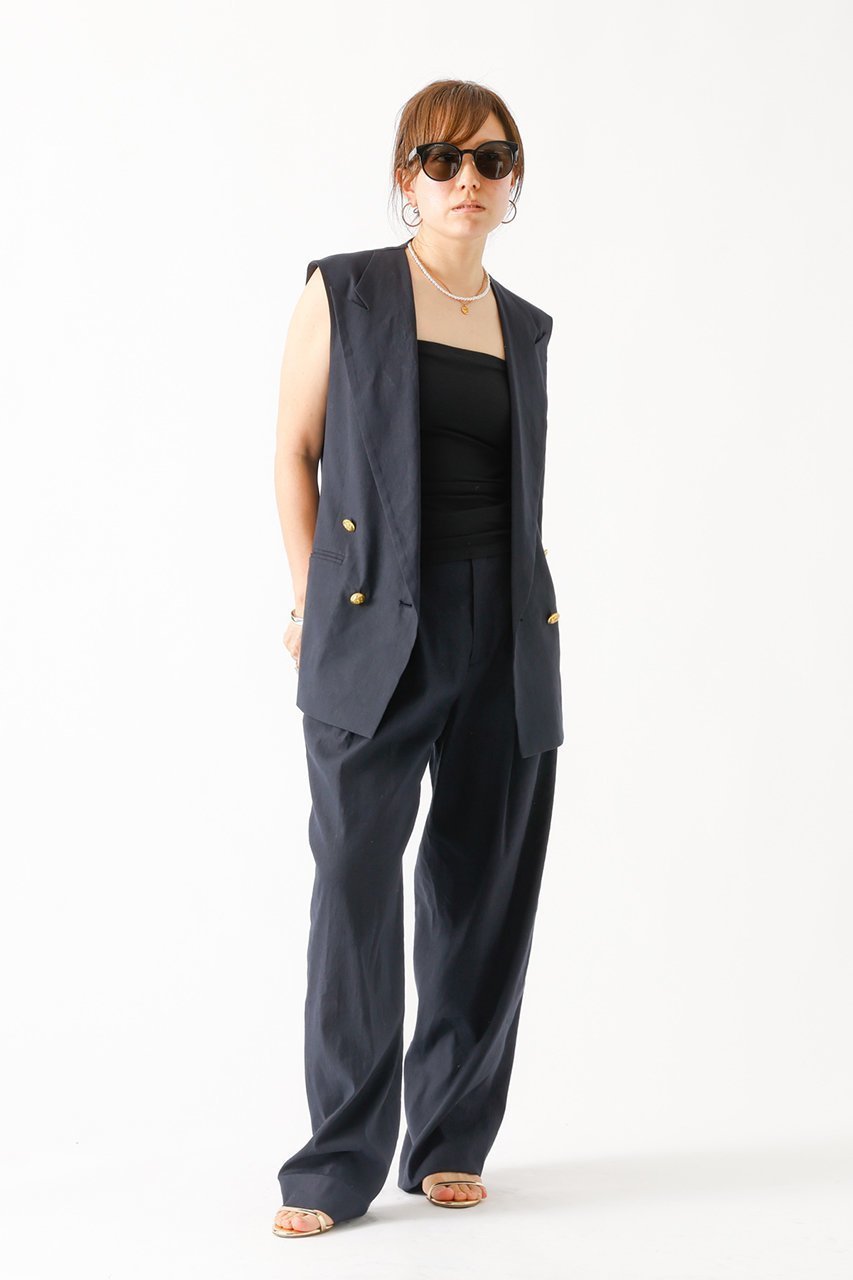 【デザイン ワークス/DESIGN WORKS】のリネンストレッチタックワイドパンツ 人気、トレンドファッション・服の通販 founy(ファニー) 　ファッション　Fashion　レディースファッション　Fashion for Women　パンツ　Pants & Trousers　おすすめ　Recommended / Our Picks　ジャケット　Jacket, Outerwear　フォルム　Silhouette, Form　フロント　Front, Front Design　マニッシュ　Mannish, Boyish　リネン　Linen, Linen Fabric　ワイド　Wide, Wide Fit　再入荷　Restock / Back in Stock　夏　Summer　定番　Standard, Basic Item　other-6|ID: prp329100004523627 ipo3291000000032789753