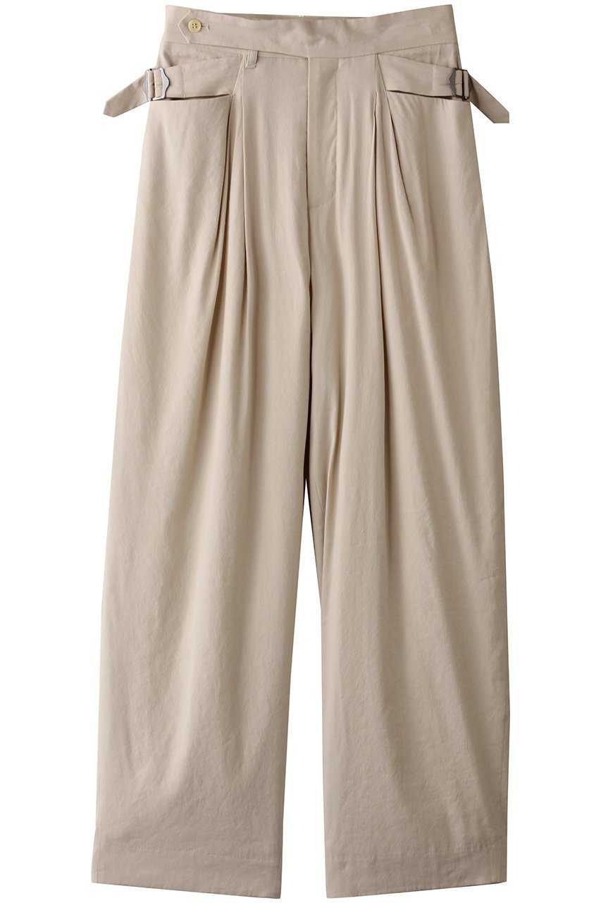 【デザイン ワークス/DESIGN WORKS】のリネンストレッチタックワイドパンツ インテリア・キッズ・メンズ・レディースファッション・服の通販 founy(ファニー) 　ファッション　Fashion　レディースファッション　Fashion for Women　パンツ　Pants & Trousers　おすすめ　Recommended / Our Picks　ジャケット　Jacket, Outerwear　フォルム　Silhouette, Form　フロント　Front, Front Design　マニッシュ　Mannish, Boyish　リネン　Linen, Linen Fabric　ワイド　Wide, Wide Fit　夏　Summer　定番　Standard, Basic Item　ベージュ|ID: prp329100004523627 ipo3291000000034957567