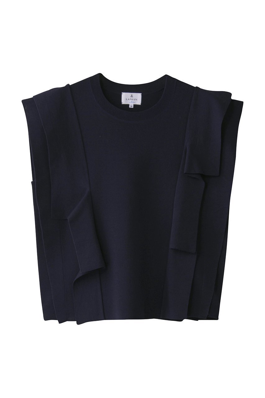 【ランバン オン ブルー/LANVIN en Bleu】のスクエアフリルニット インテリア・キッズ・メンズ・レディースファッション・服の通販 founy(ファニー) 　ファッション　Fashion　レディースファッション　WOMEN　トップス・カットソー　Tops/Tshirt　ニット　Knit Tops　プルオーバー　Pullover　スクエア　Square　ドレープ　Drape　フリル　Frills　ボトム　Bottom　エレガント 上品　Elegant　NEW・新作・新着・新入荷　New Arrivals　ネイビー|ID: prp329100004523684 ipo3291000000031999493